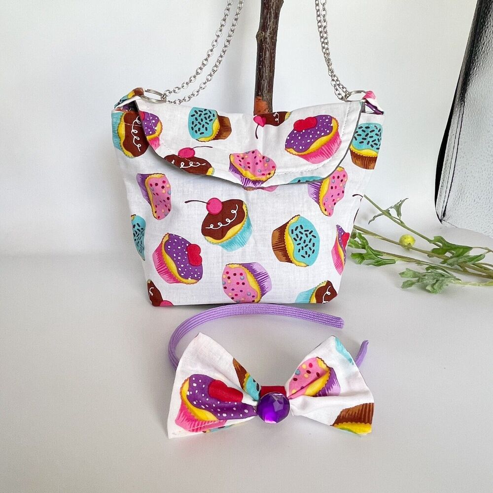 Girls Accessories Cupcakes Purse crossbody Bag & Headband Set